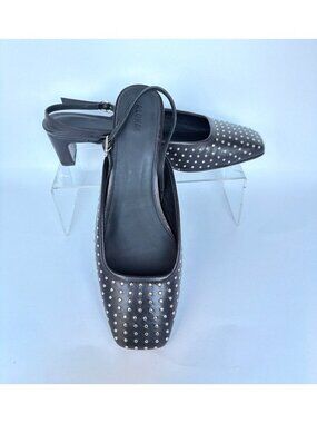 Alohas Lindy Studs Pumps Black Leather Block Low Heel Shoes Size 40 US9